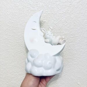 Vintage Porcelain Moon Rabbit Celestial  figurine trinket Adorable
